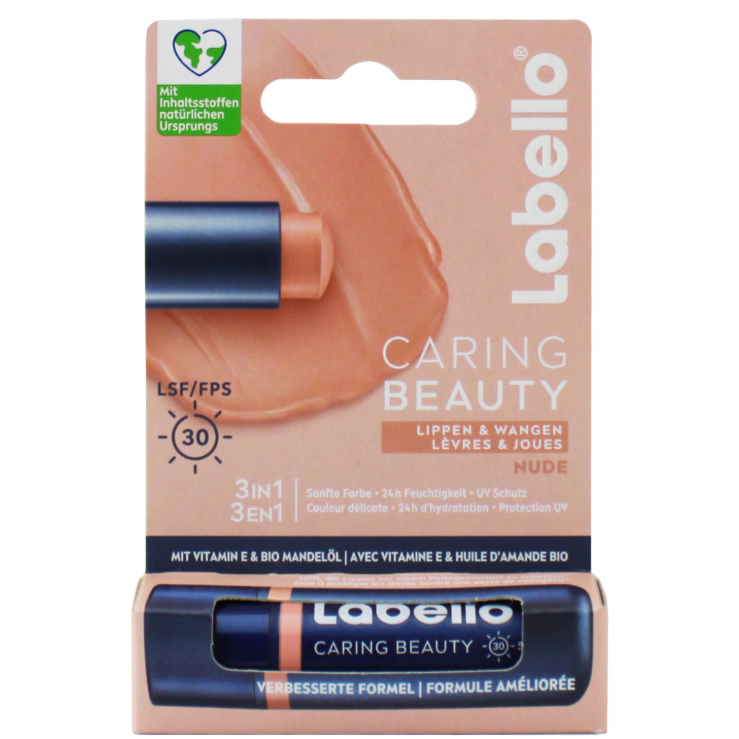 Labello Caring Beauty Nude Lippenpflegestift mit LSF30 4,8g