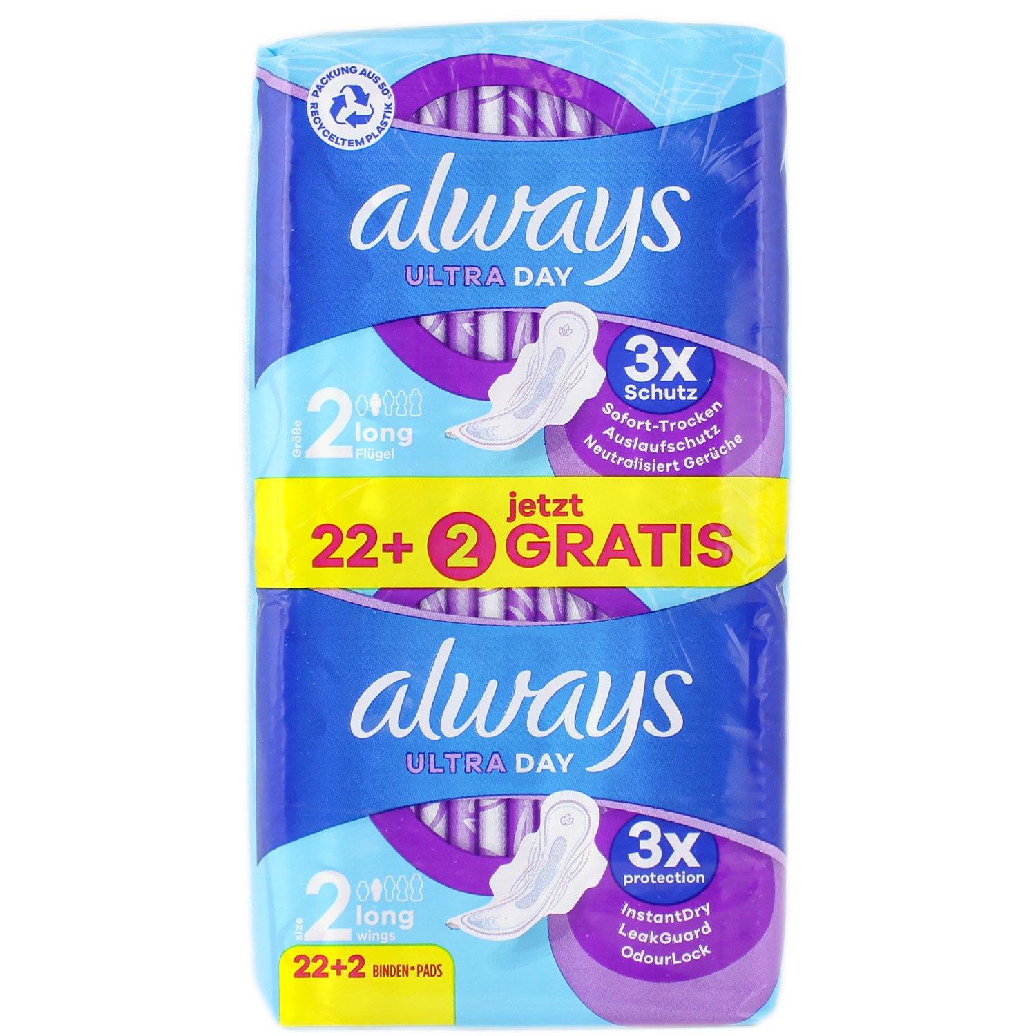 Always Ultra Day Binden Long mit Flügeln 22er-Pack + 2 GRATIS
