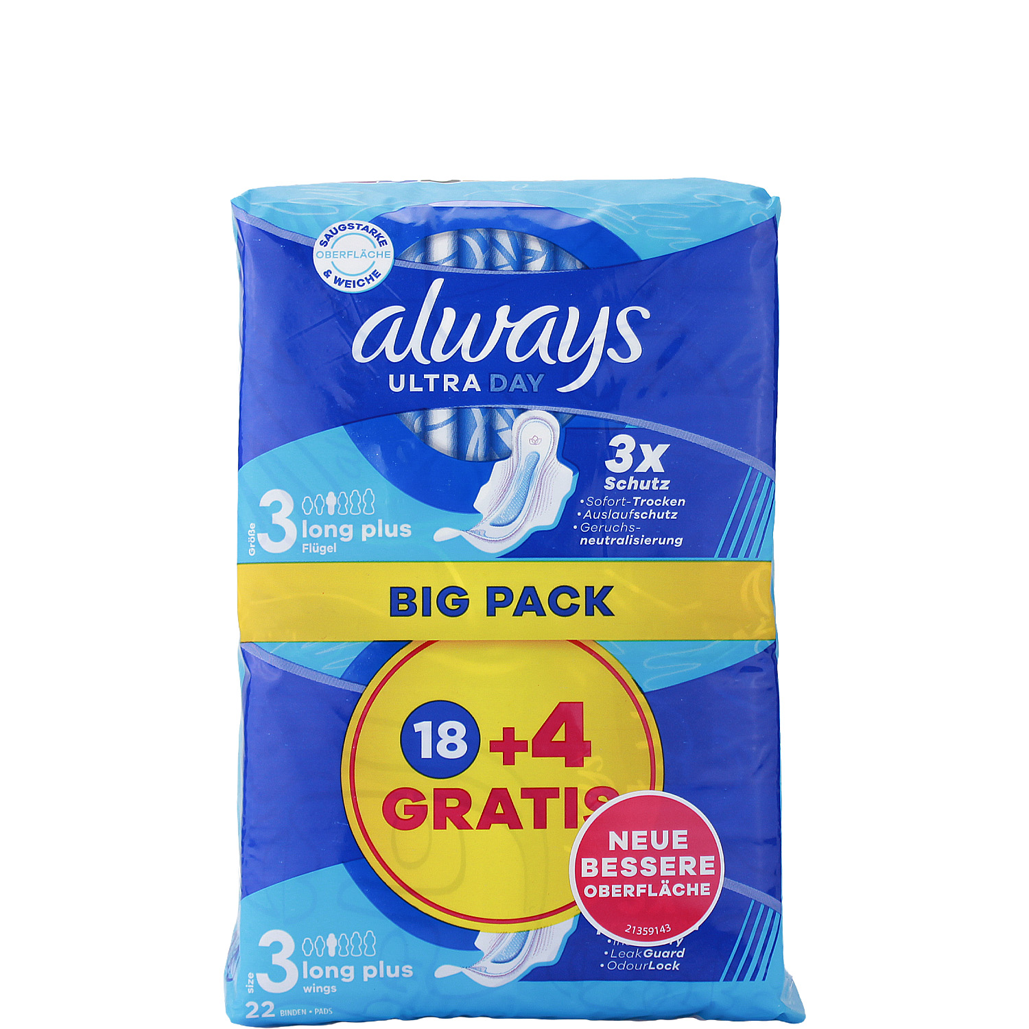 Always Ultra Day Binden Long Plus mit Flügeln 18er-Pack + 4 Binden GRATIS