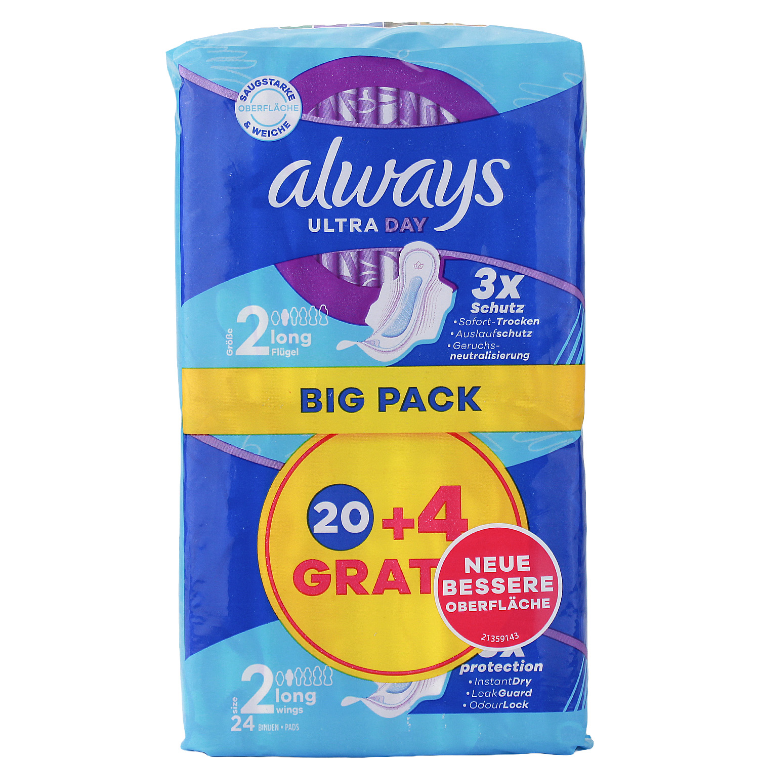 Always Ultra Day Binden Long mit Flügeln 20er-Pack + 4 Binden GRATIS