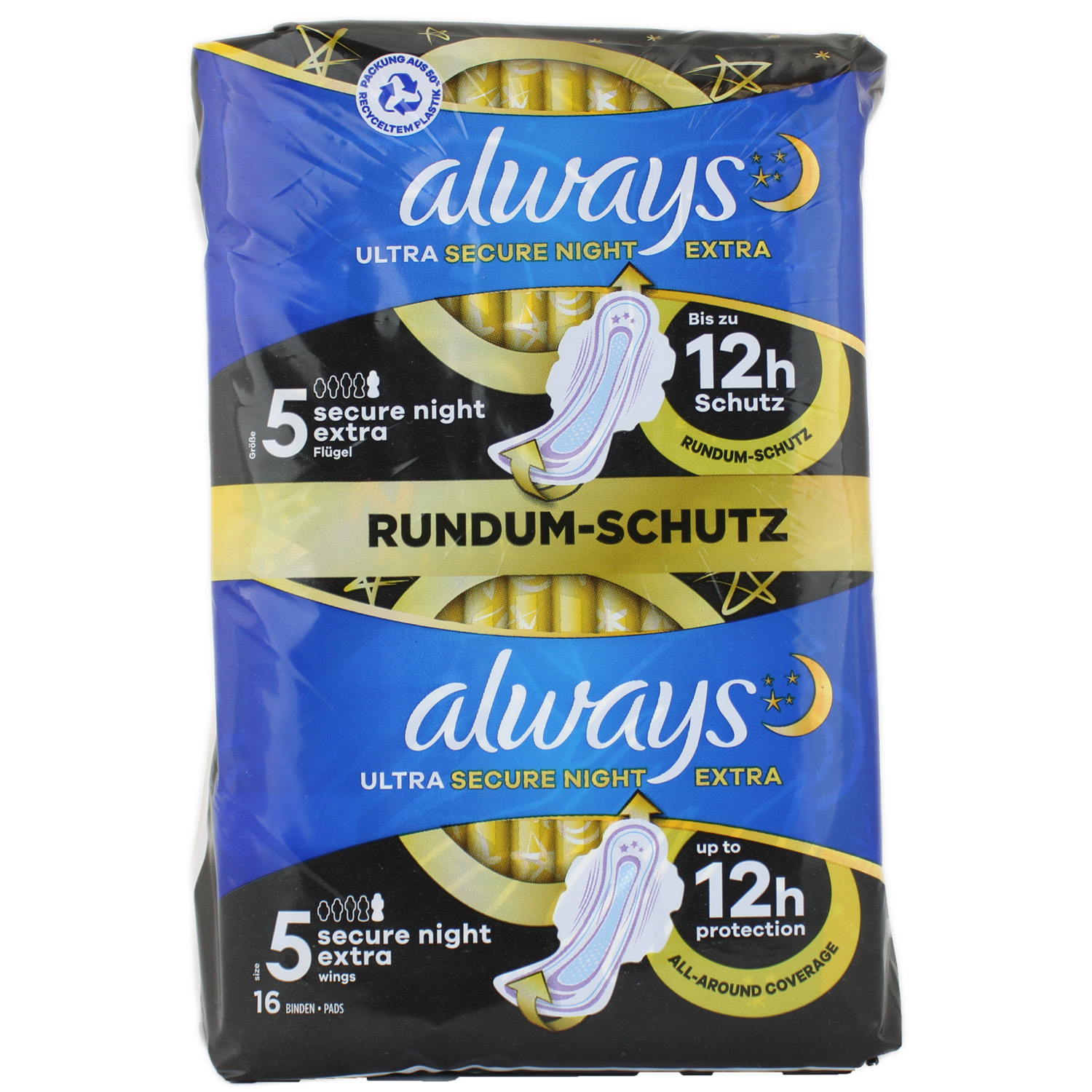 Always Ultra Secure Night Extra Binden mit Flügeln 16er-Pack