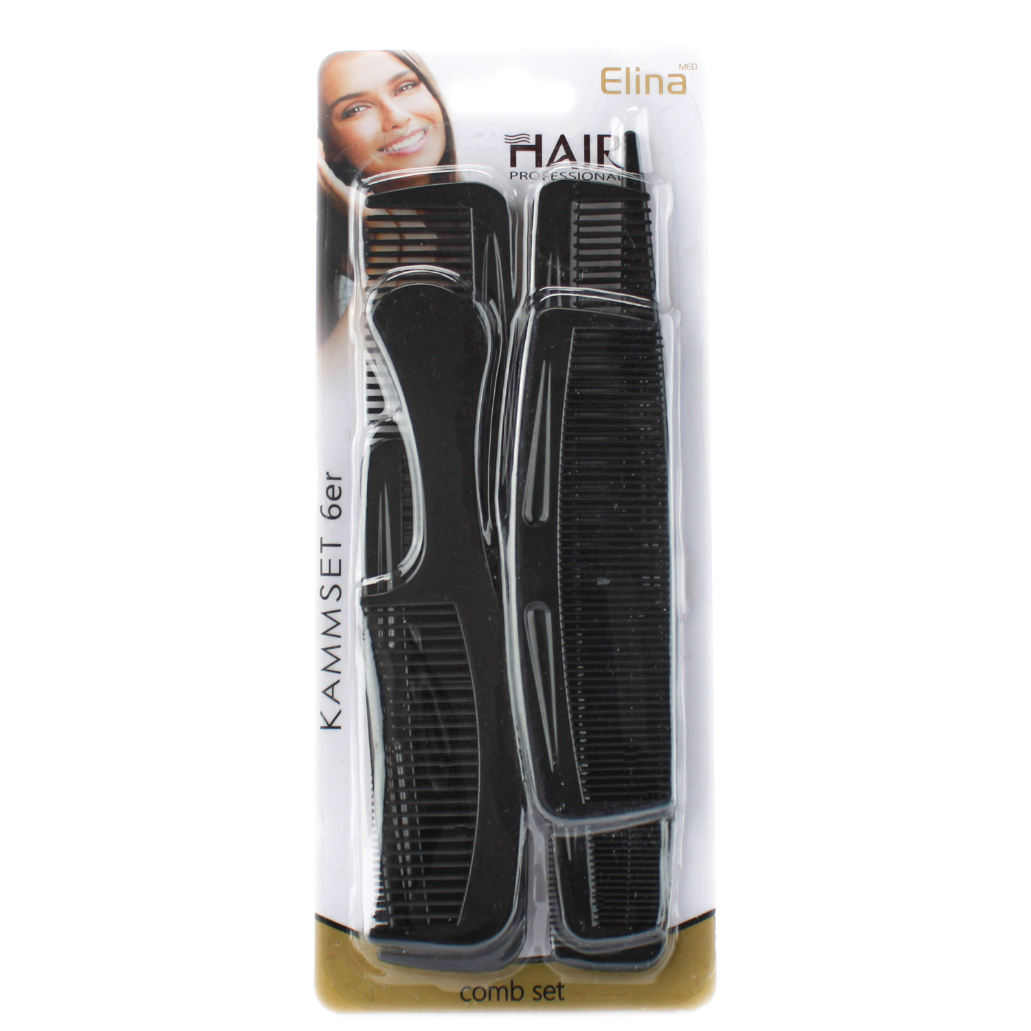 Elina Med Hair Professional Kamm-Set 6er-Pack in Schwarz