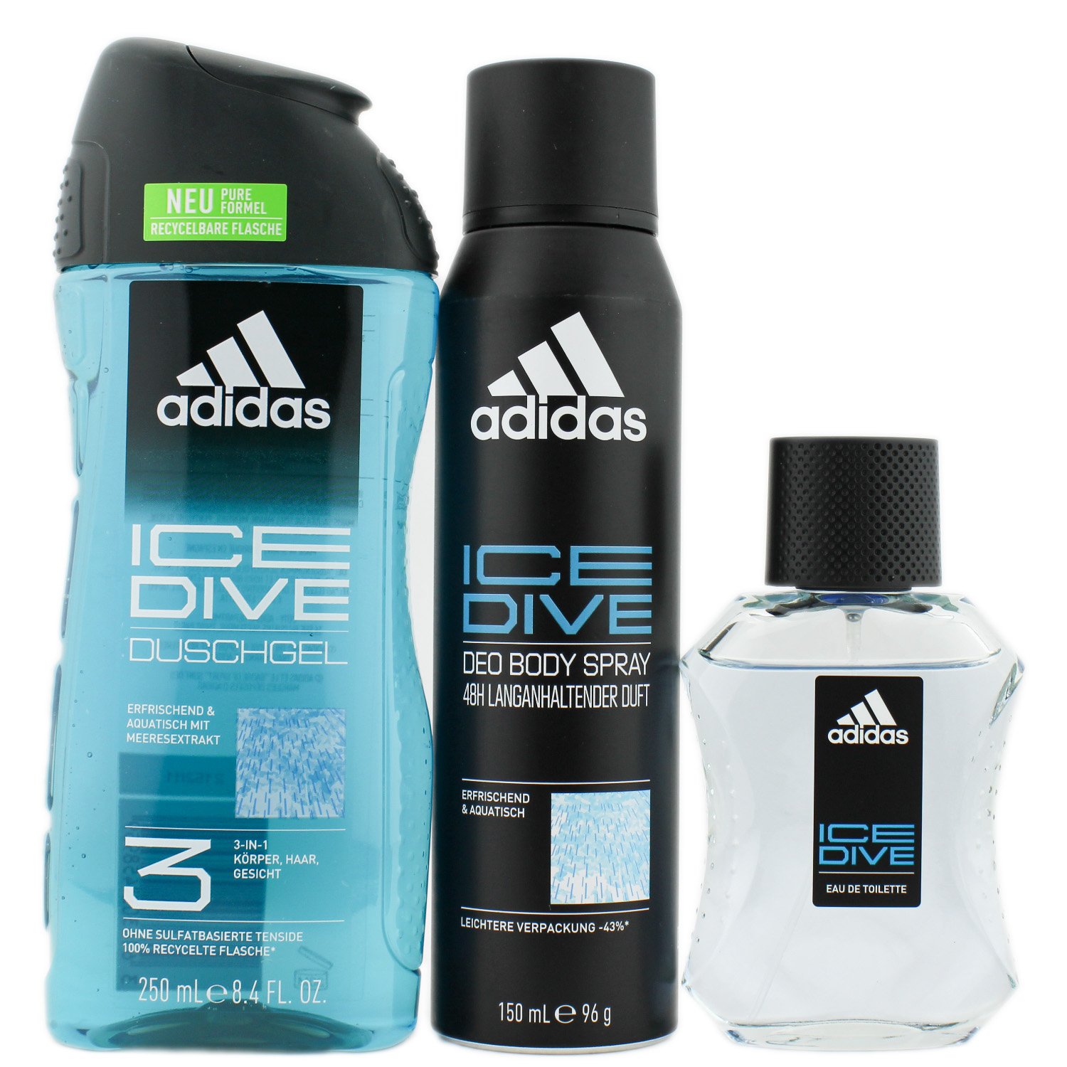 Adidas Ice Dive Set Eau de Toilette 50ml, Deodorant Body Spray 150ml & Shower Gel 250ml