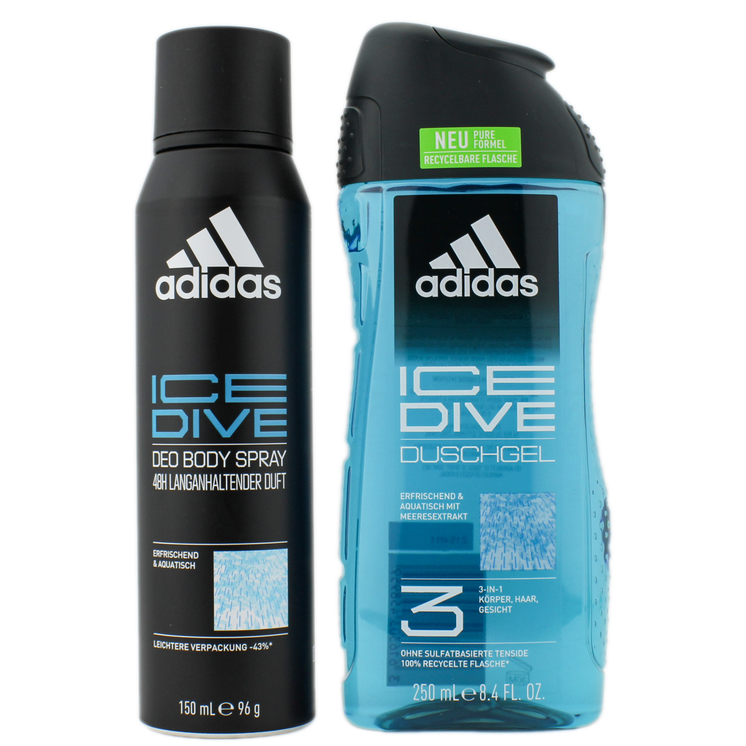 Adidas Ice Dive Set 3in1 Shower Gel 250ml & Deodorant Body Spray 150ml
