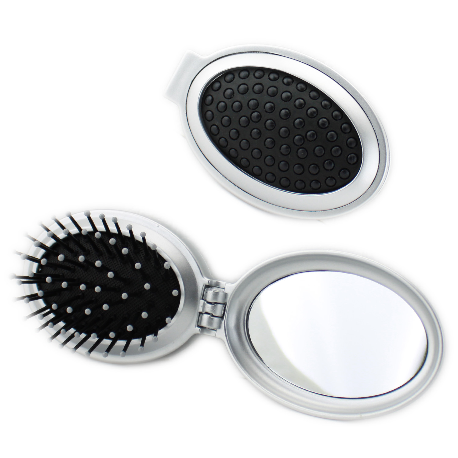 Elina Med Taschenspiegel Oval mit Haarbürste klappbar in Silber