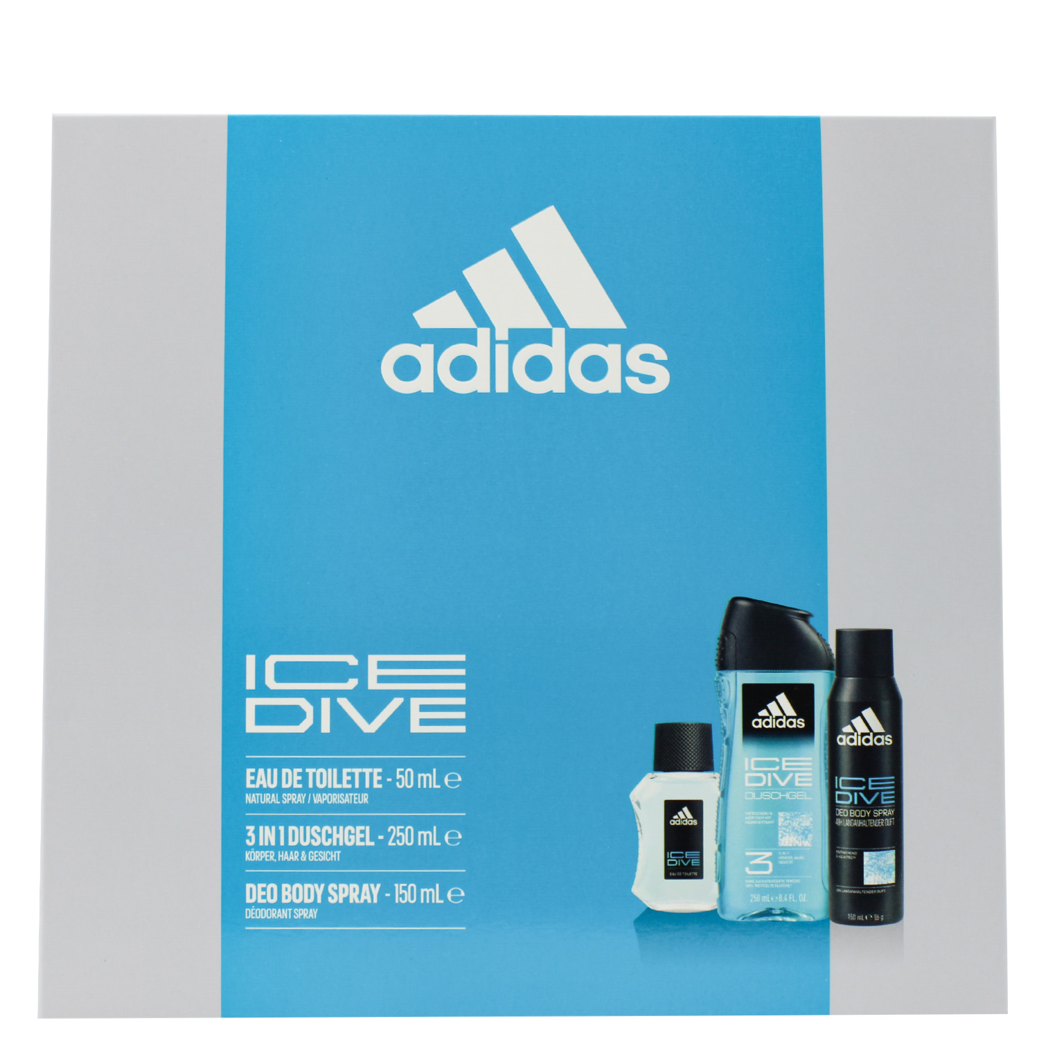 Adidas Ice Dive Set Eau de Toilette 50ml, Deodorant Body Spray 150ml & Shower Gel 250ml