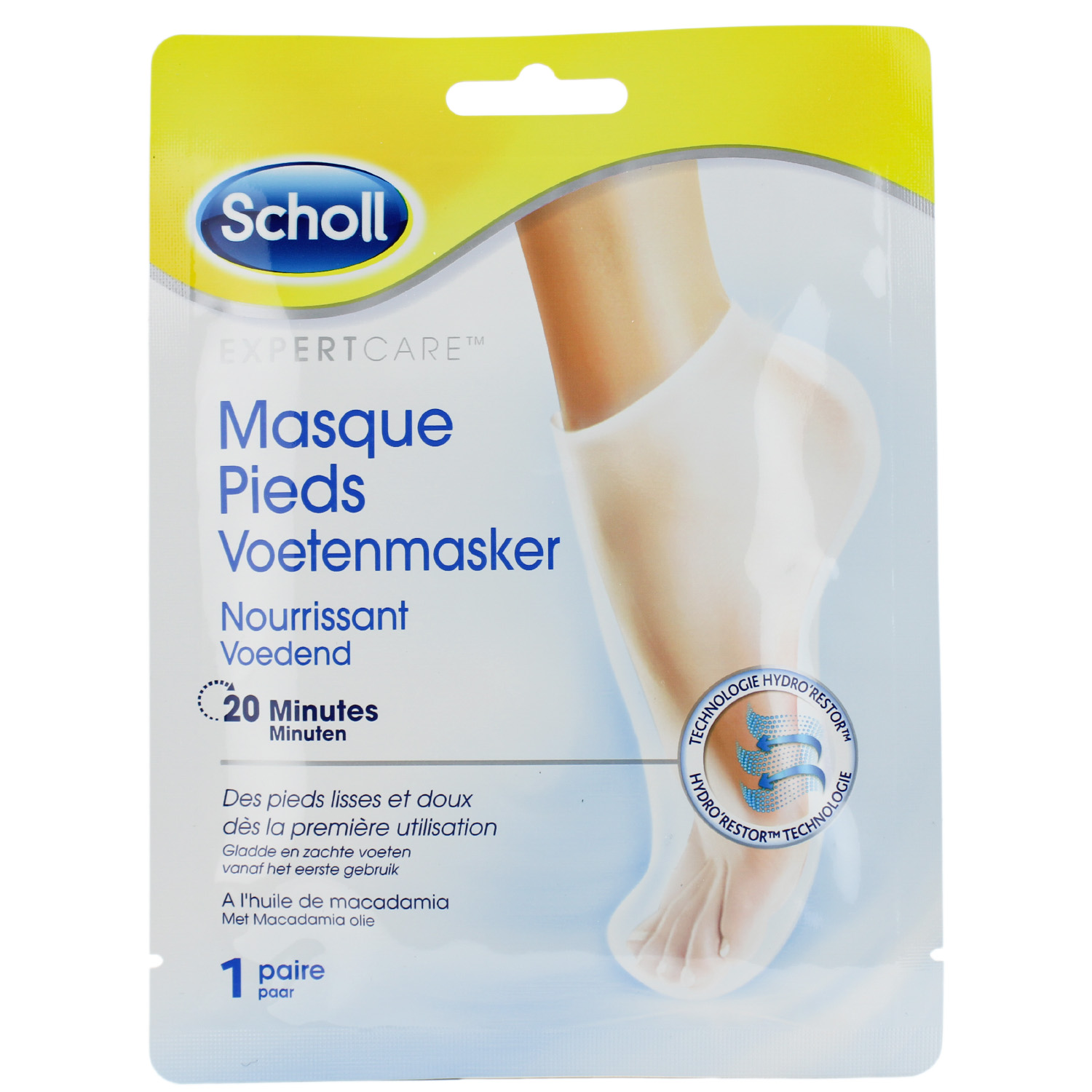 Scholl ExpertCare intensiv feuchtigkeitsspendende Fußmaske in Einwegsocken mit Macadamianussöl 1 Paar