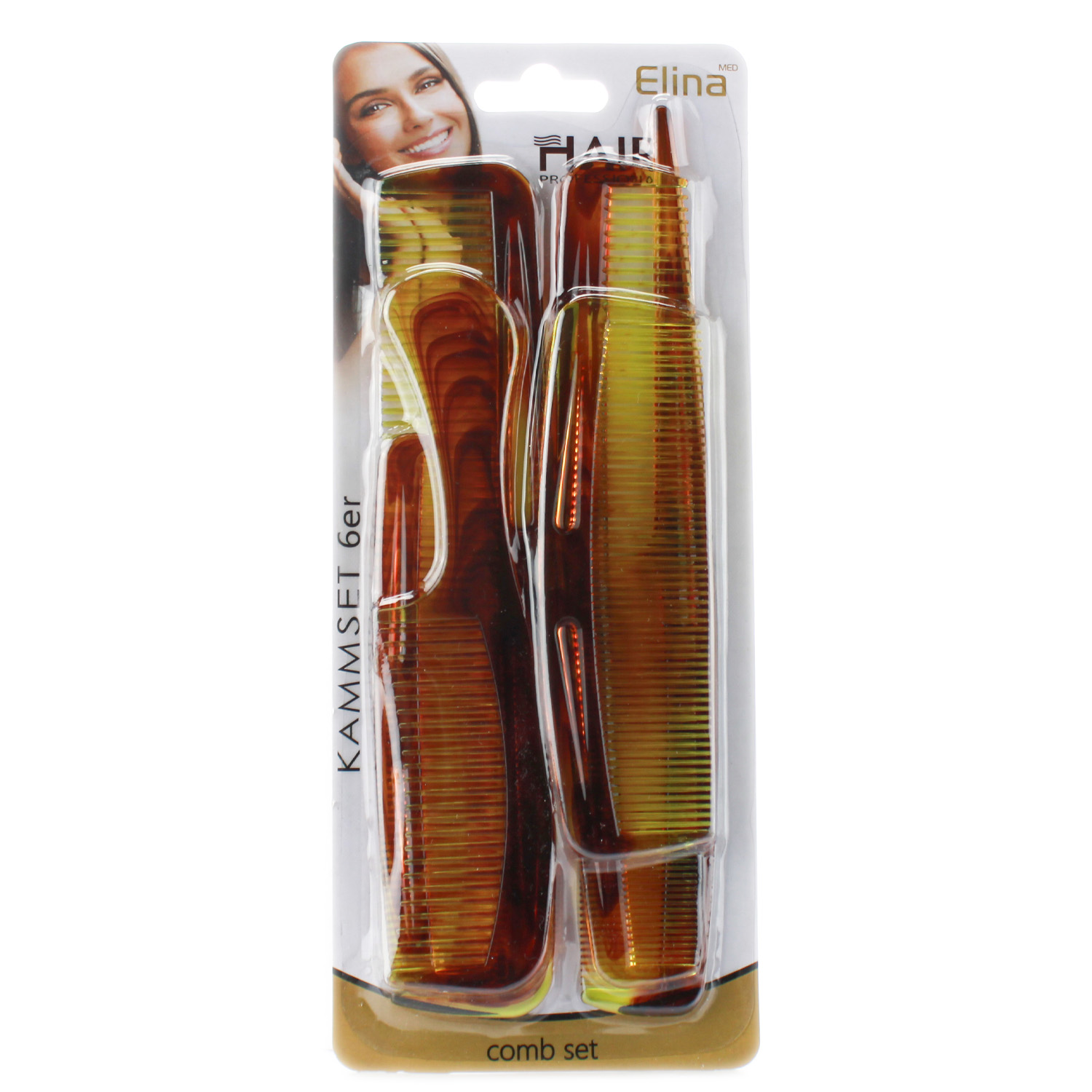 Elina Med Hair Professional Kamm-Set 6er-Pack in Braun