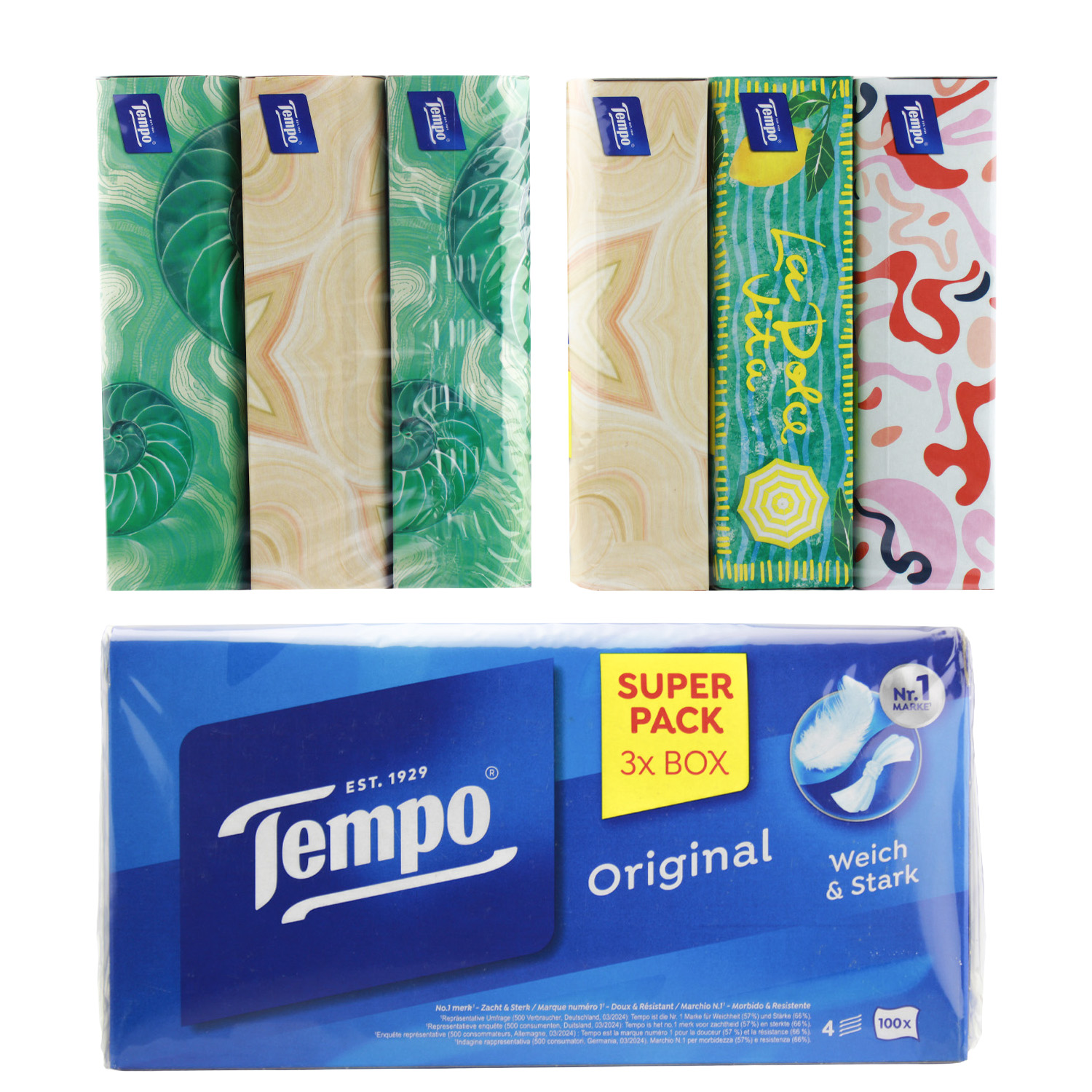 Tempo Original Taschentücher 4-lagig 3 x 100er-Box