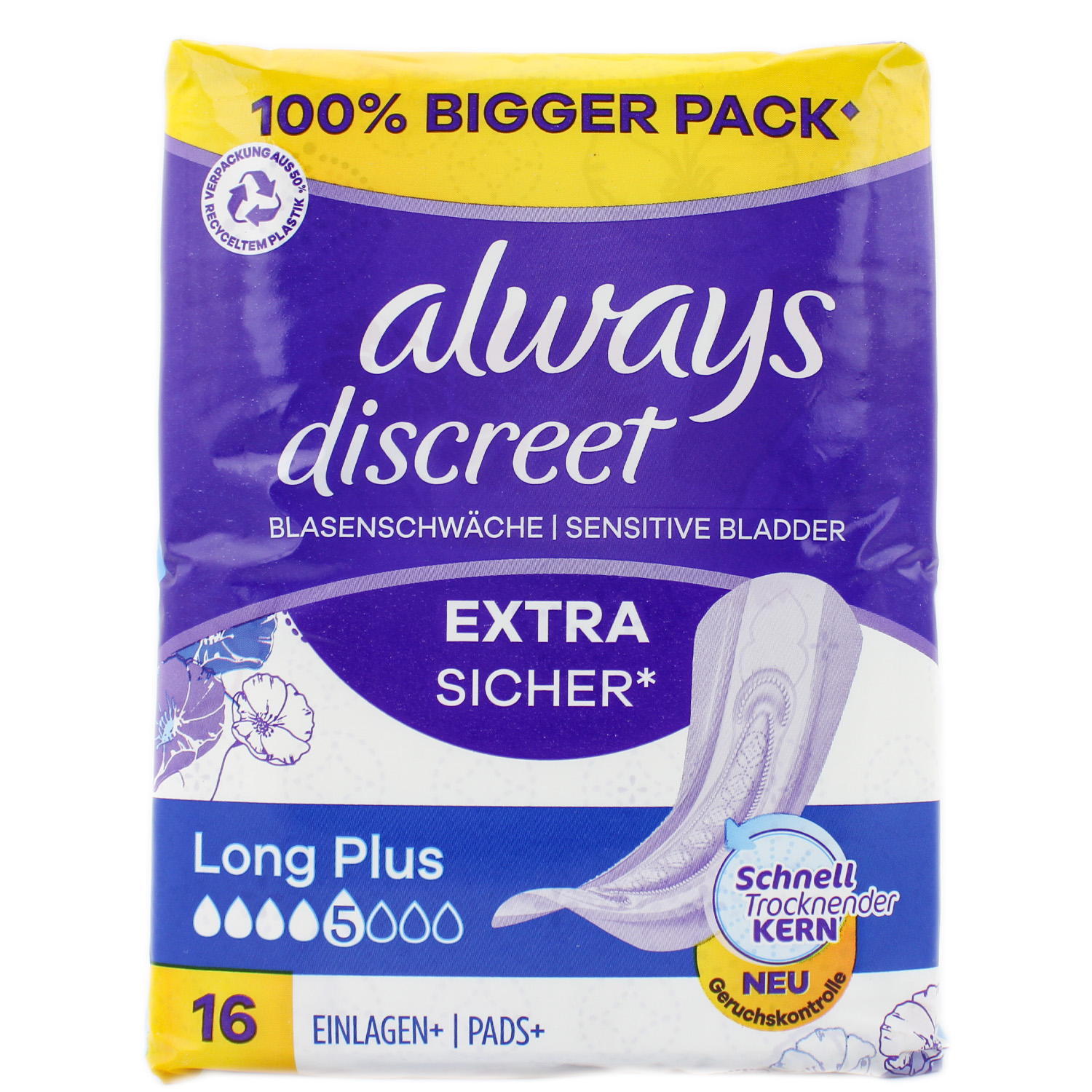Always Discreet Einlagen bei Blasenschwäche Long Plus 16er-Big Pack