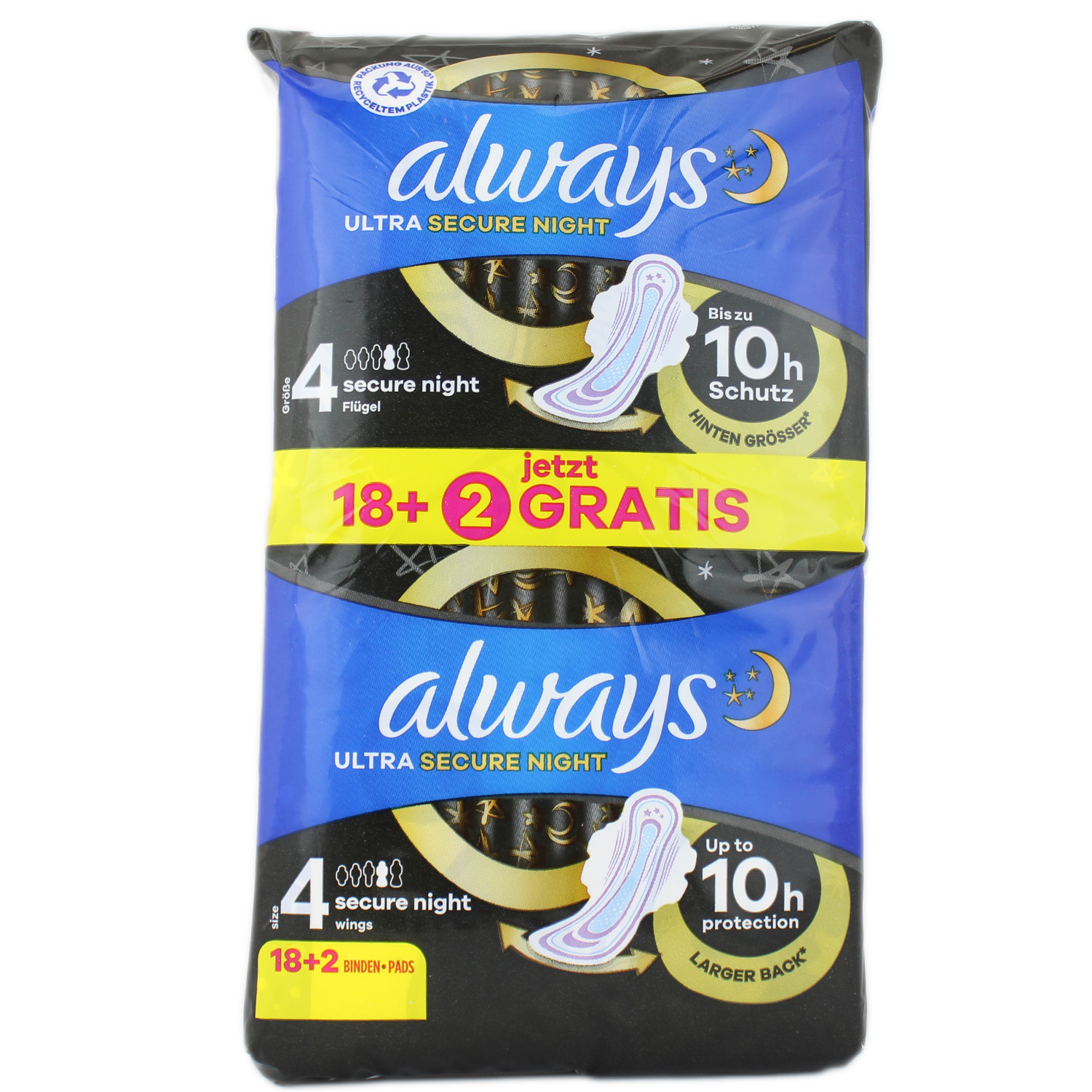 Always Ultra Secure Night Binden mit Flügeln 18er-Pack + 2 GRATIS