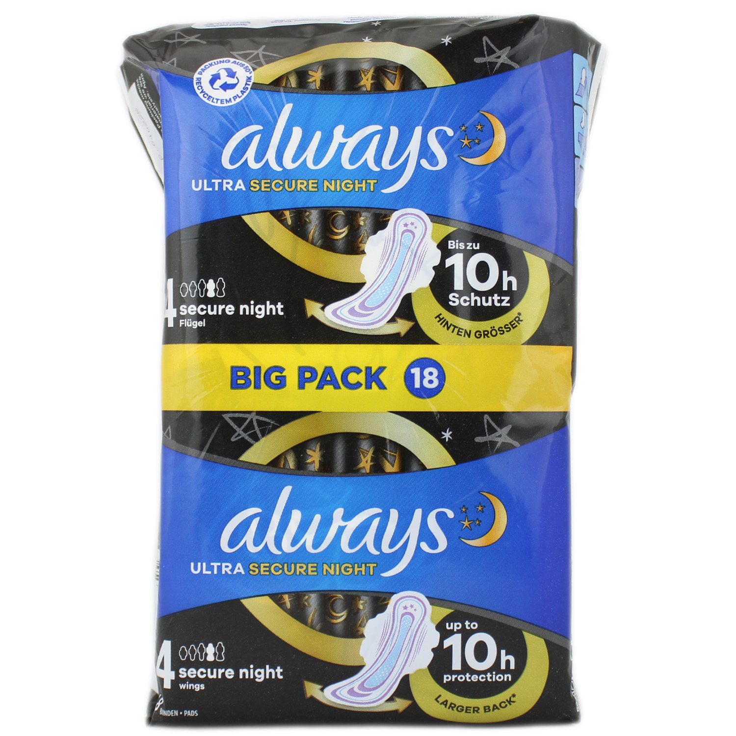 Always Ultra Secure Night Binden mit Flügeln 18er-Pack