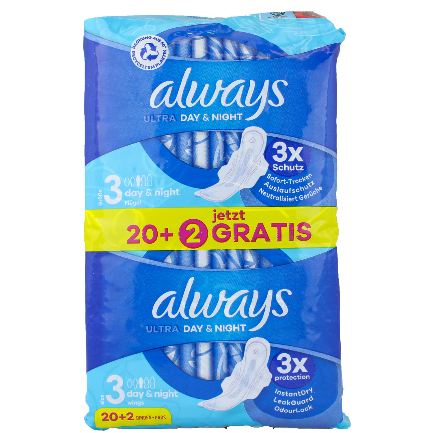 Always Ultra Day & Night Binden mit Flügeln 20er-Pack + 2 GRATIS 